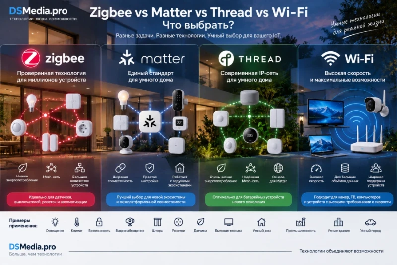 Zigbee vs Matter vs Thread vs Wi-Fi — что выбрать?